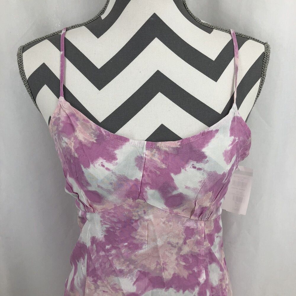 Abound Pink Floral Tie Dye Spaghetti Strap Ribbed Mini Dress RK448160MI XS NWT